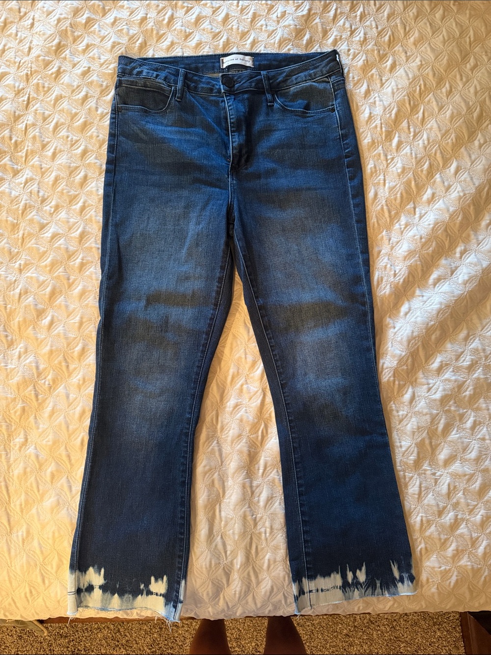 Articles Of Society Dark Blue Flare Jeans with Frayed Dip-Dye Hem
